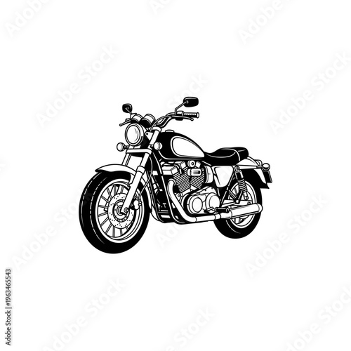 Classic vintage style cruiser motorcycle black and white line art illustration