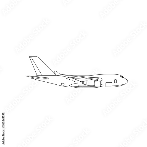 Detailed line art illustration of a commercial jet