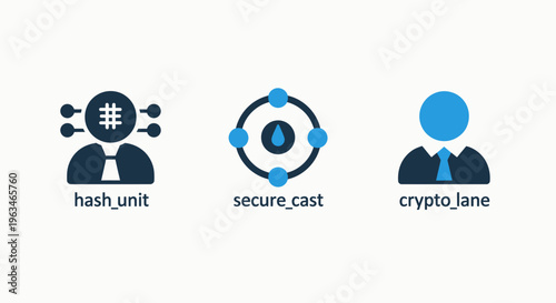 Blockchain and cryptocurrency management icon set. vector icons for hash functions, secure transmission, and crypto finance tracking