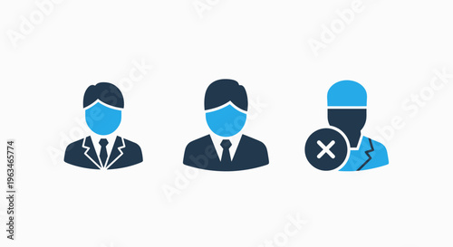 Business identity and user account status icon set. flat vector icons for professional profile management, account verification, and user authentication for corporate hr or system administration