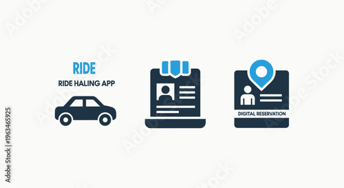 Ride hailing app and digital navigation location icons set for modern transport logistics services