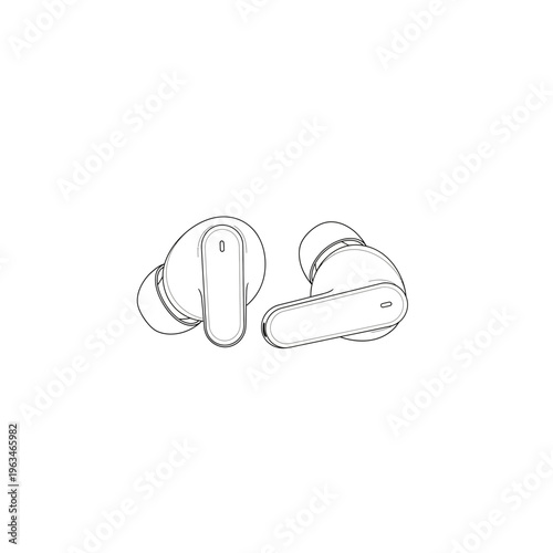 Minimalist wireless earbuds outline vector illustration