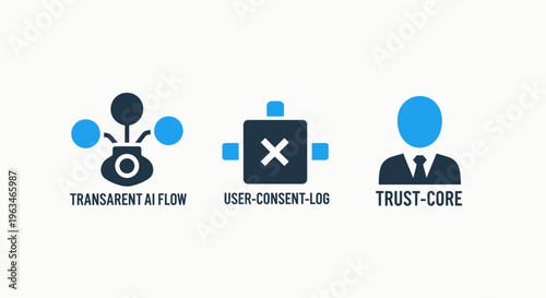 Corporate governance and transparency flow chart with user consent and trust icons set