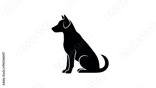 Black dog silhouette sitting profile view
