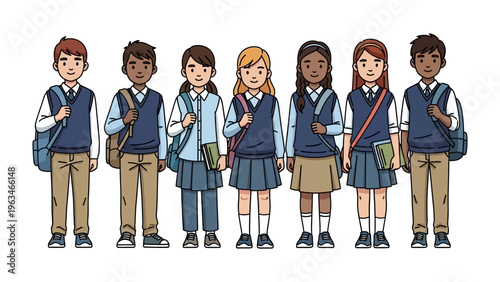 School Pride: A diverse group of students, united in their matching uniforms, embodies the spirit of learning and camaraderie within the halls of education.