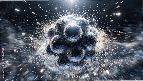 Gigapixel Exploding Cluster of Atom-Like Spheres Emitting Particles Standard v2 4x