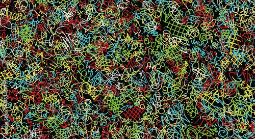 Chaotic Scribble Pattern With Red Blue Yellow Green Lines