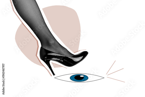 Canvas Print Composite photo collage of female businesswoman leg step eyeball vision observer