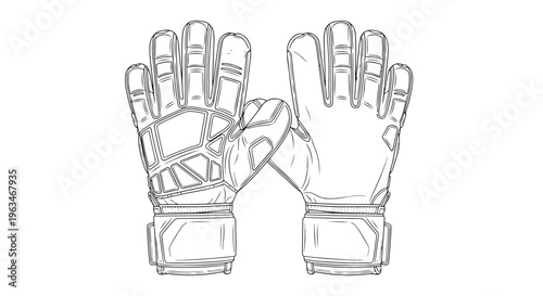 Black and White Sketch of Goalkeeper Gloves goalkeeper gloves, sports equipment, hand
