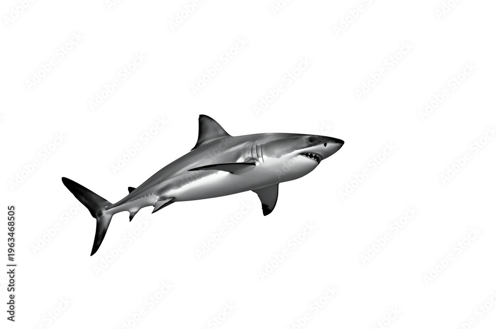 Naklejka premium Great white shark swimming with mouth open