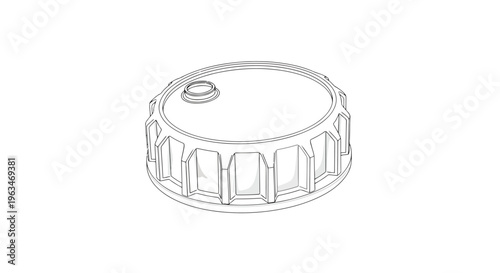 Line Drawing of a Round Cap with Serrated Edge knob
