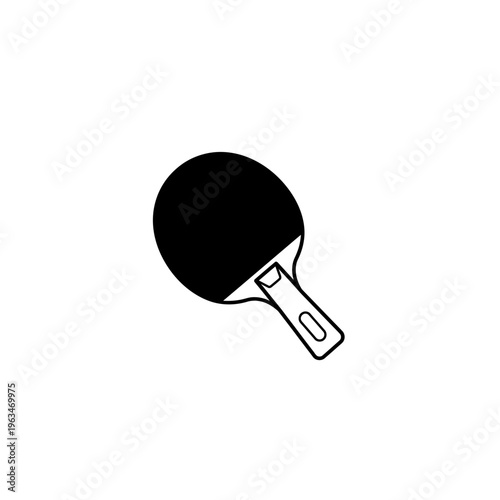 Solid black table tennis paddle illustration with a minimalist illustration of
