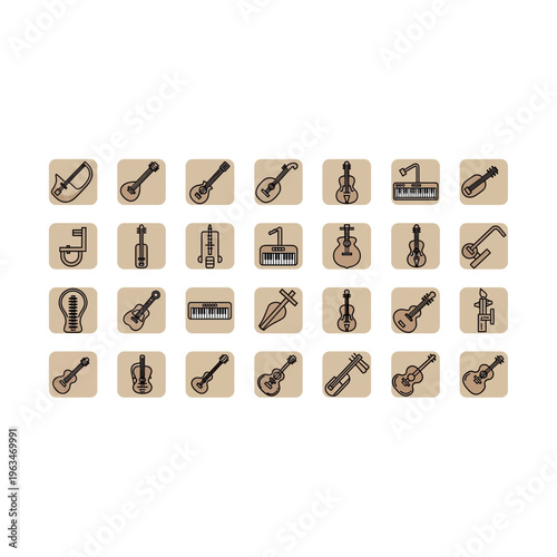 Grid of simple outline icons for musical instruments