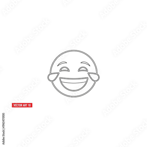 Laughing emoji face icon, joyful emotion, expressive symbol, a hand-drawn