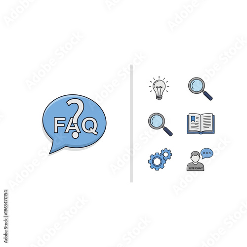 Faq support and help center information icons set on white background