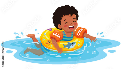 Child Swimming Safety Icon on PNG Background, child, swimming, safety, inflatable ring, floaties, summer, water activity, vector, white background, playful aquatic, stylized illustration, 