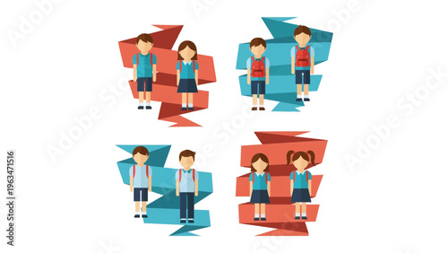 Educational Harmony: A vibrant graphic showcasing unity through gender equality, depicting children standing side-by-side. The artwork symbolizes balance and mutual respect.