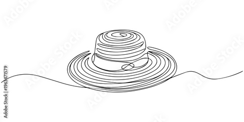 Hand drawn vector illustration of a vintage summer hat isolated on white background as a black and white fashion headwear accessory in classic style