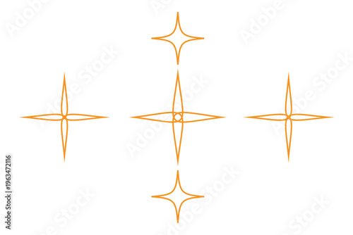 Orange retro starburst shapes glow on a black background, creating a neon sparkle pattern with a mid-century modern feel