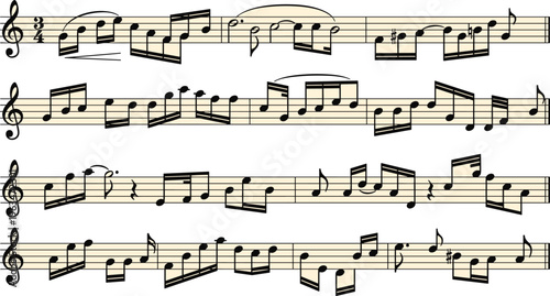 Hand-Drawn Sheet Music with Notes, Clefs, and Music Staff for Composition, Songwriting, and Musical Design Illustrations.