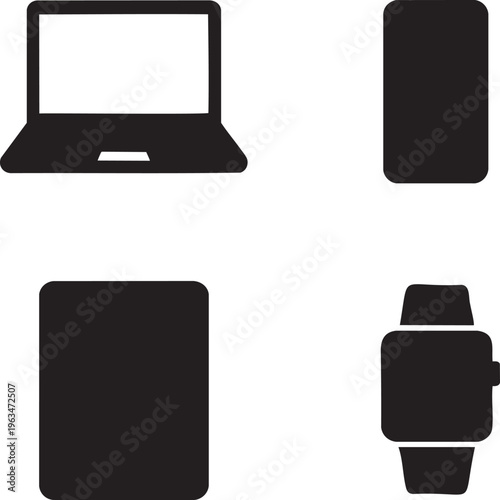Black of laptop smartphone tablet and smartwatch on white background computer notebook