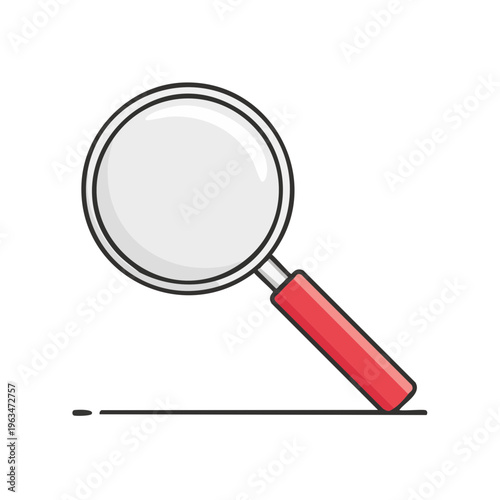 Modern cartoon magnifying glass with red handle for visual exploration and analysis