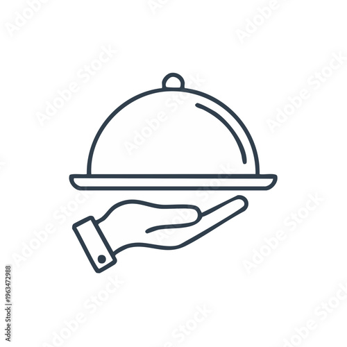 Outline icon of a hand holding a covered serving platter