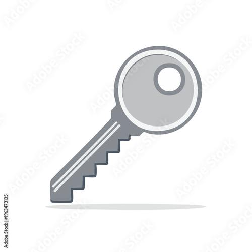Single Metallic Key with Circular Head Isolated Graphic Design Element