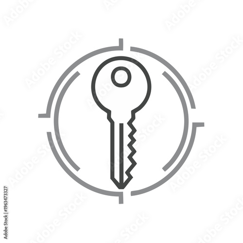 Key symbol inside crosshairs icon representing security and target