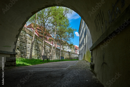 Stadtmauer mit Häusern in Überlingen, Baden-Württemberg, Deutschland