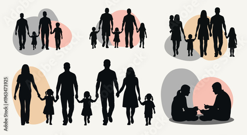 Diverse Family Silhouettes Holding Hands, Representing Unity and Connection