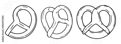 pretzels set with simple line icon illustration of twisted bread snack featuring pretzel, snacks, icon with salty flavor and baked texture