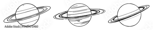 Saturn planet set with swirling rings, bold color bands and a detailed moon system featuring planetary, celestial, space, vector illustration with astronomy and galaxy