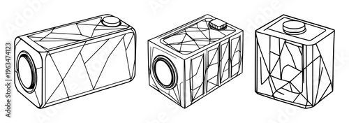 Abstract line art of a crystalline lithium battery structure, EV energy theme, modern polygonal style, white background. set with simple line art design featuring outline, illustration, graphic ele...