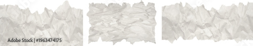 Crumpled white torn paper texture set with ragged ripped edges and creased surface isolated on white background vector