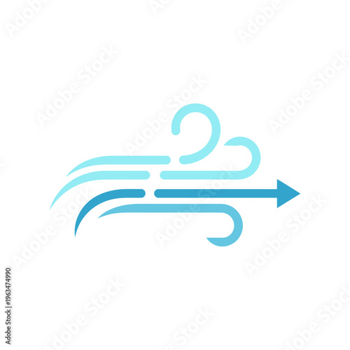 Stylized blue wind or air flow arrow icon