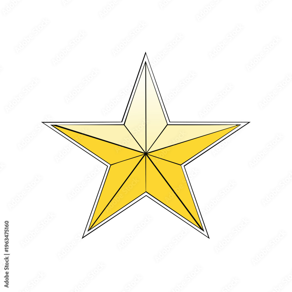 Obraz premium Five Pointed Yellow Star With Gold Gradient and Black Outline