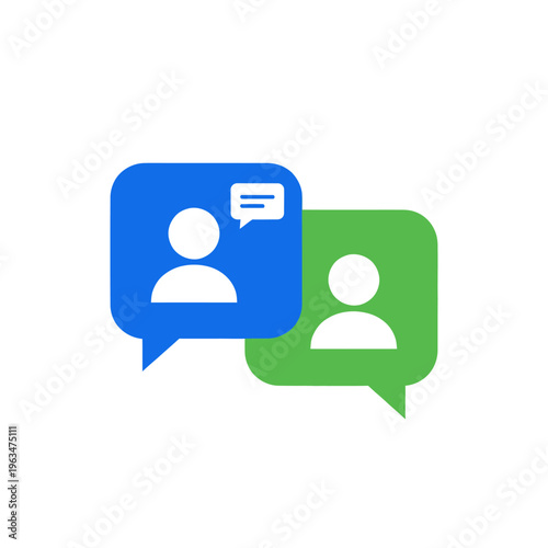 Two chat bubbles with people icons for online communication