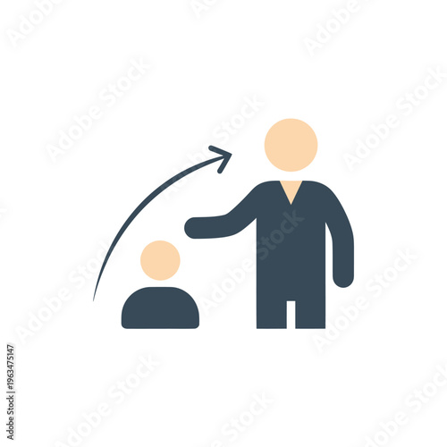 Two people icons with arrow showing growth and mentorship