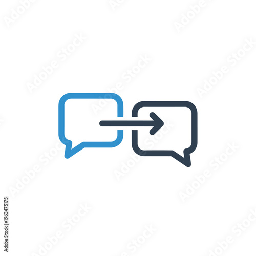 Two speech bubbles with an arrow for communication exchange