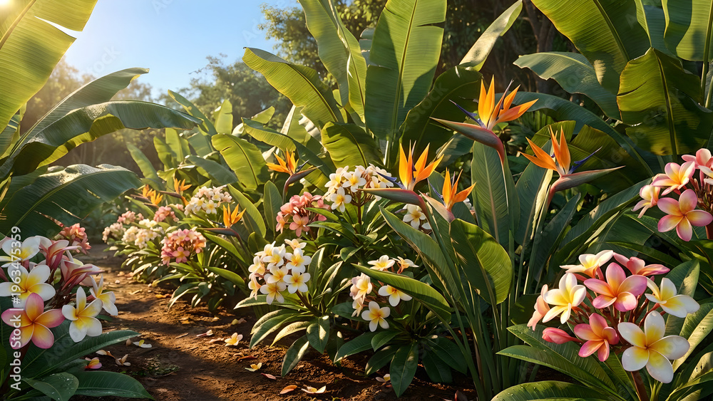 Obraz premium Whimsical Garden Path of Vibrant Tropical Flowers