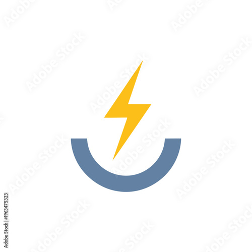 Yellow lightning bolt with blue arc symbol on white