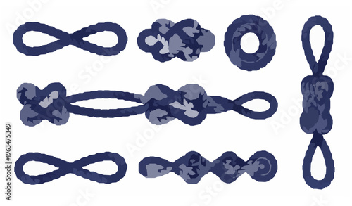 Intertwined Navy Rope Cord Knot Set Realistic Nautical Vector Illustration