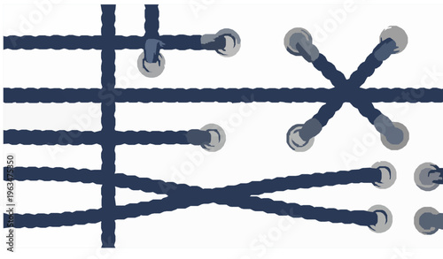 Realistic Rope and Navy Thread Set with Metallic Eyelets Vector Illustration