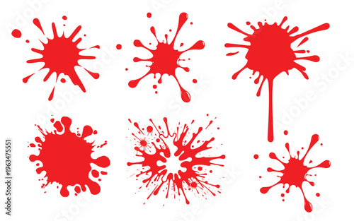 splashing red ink stains and droplets vector illustration