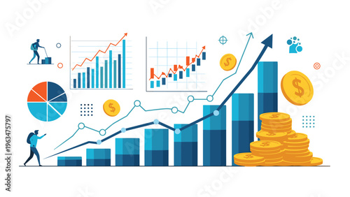 Business intelligence dashboard with various financial charts and graphs for professional market trend analysis.