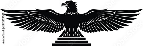 Eagle silhouette vector illustration, majestic bird with spread wings, heraldic symbol design, black icon, freedom power concept, isolated graphic