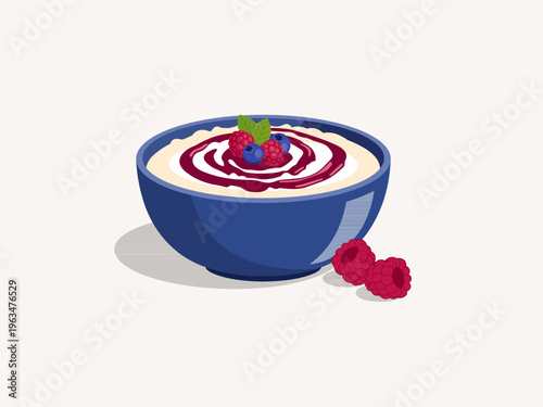 Healthy breakfast yogurt bowl with fresh blueberries and blackberries topping.