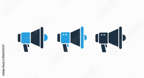 Communication and marketing megaphone icons symbolizing public relations, announcement, and advertising strategies for business outreach campaigns