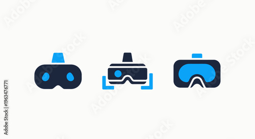 Virtual reality headset icons representing immersive digital experiences, extended reality technology, and future gaming or training systems
